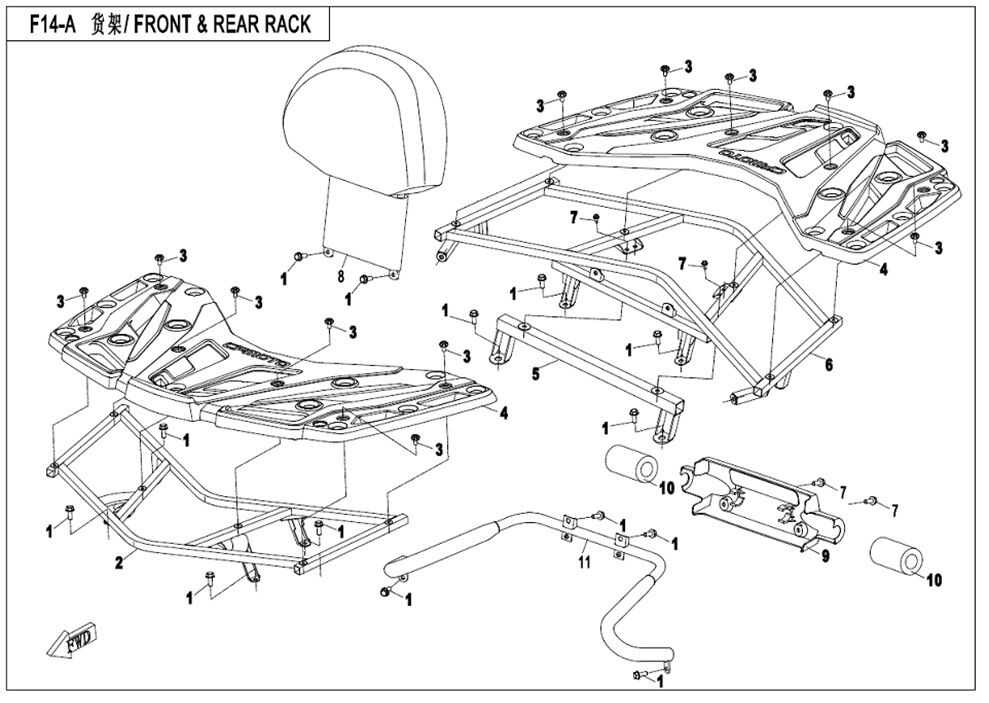 RACK AVANT ET ARRIERE PLASTIQUE POUR CFORCE 450 L7E 2020