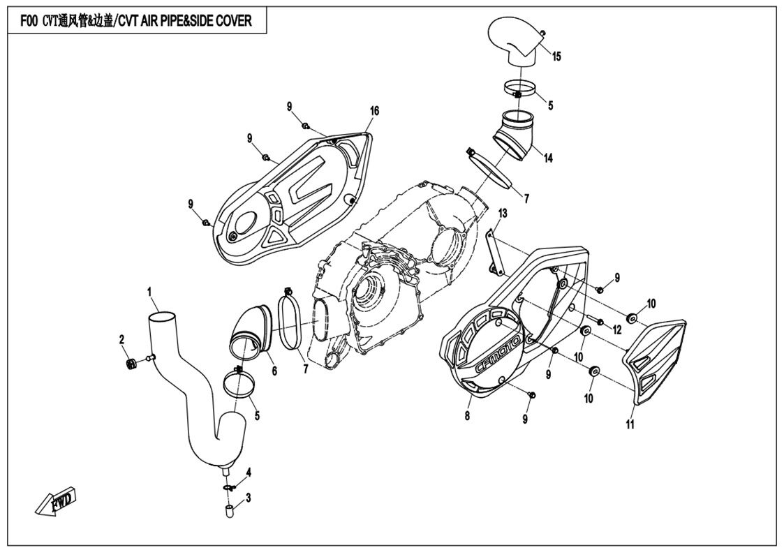 TUYAU D AIR CVT ET CACHE LATERAL POUR CFORCE 820 LE L7E 2019