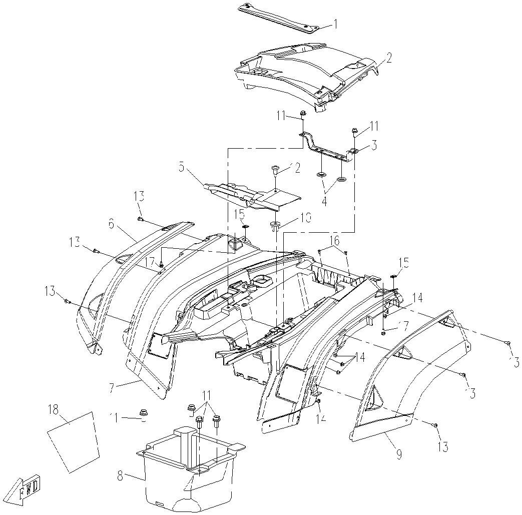 PLASTIQUE ARRIERE POUR CFORCE 500 5A 2014