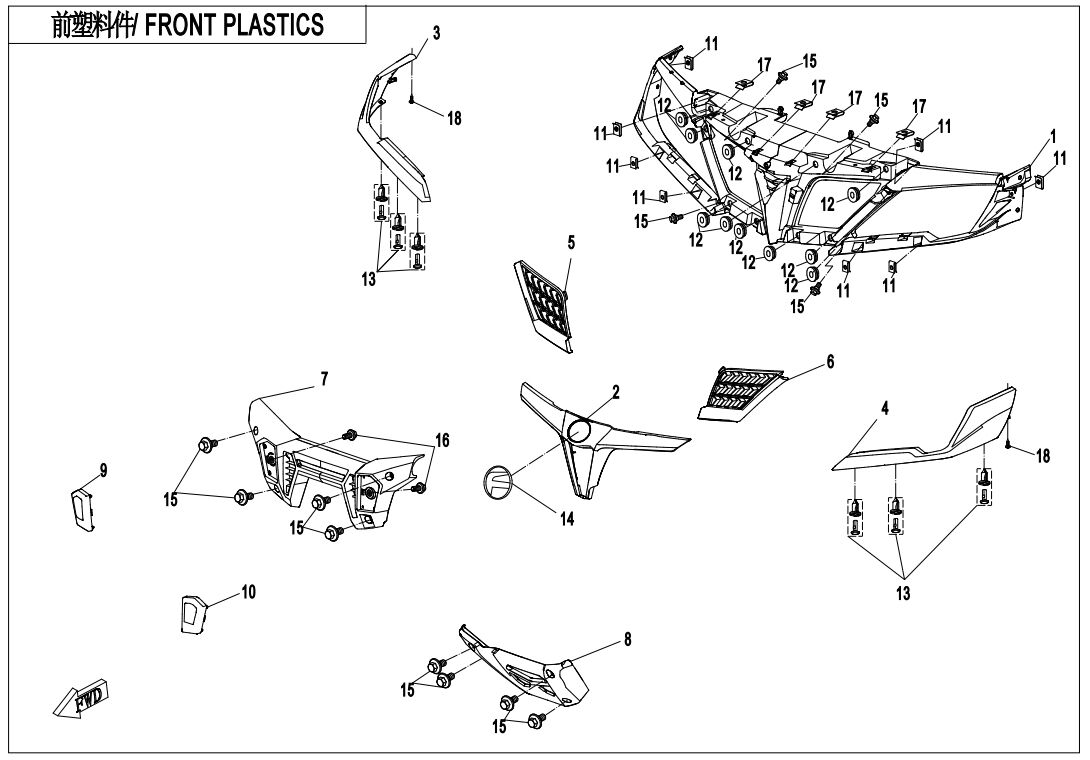 PLASTIQUES AVANT MATTLE BLACK POUR CFORCE 850 L7E 2019