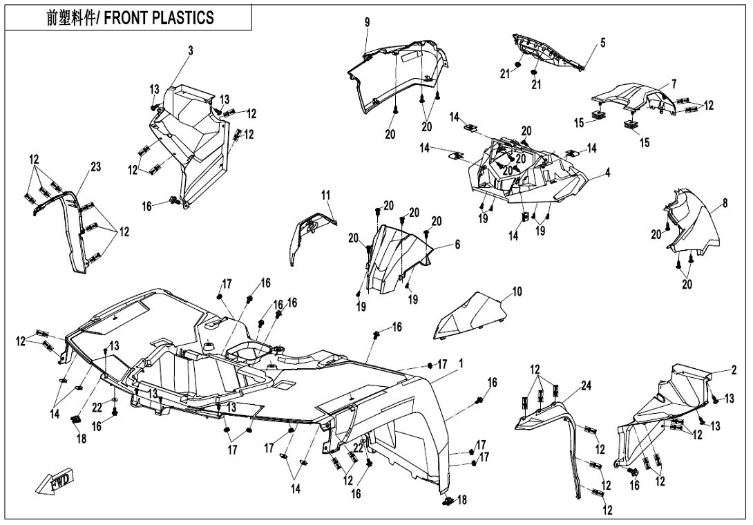PLASTIQUES AVANT MATTLE BLACK POUR CFORCE 850 T3 2018