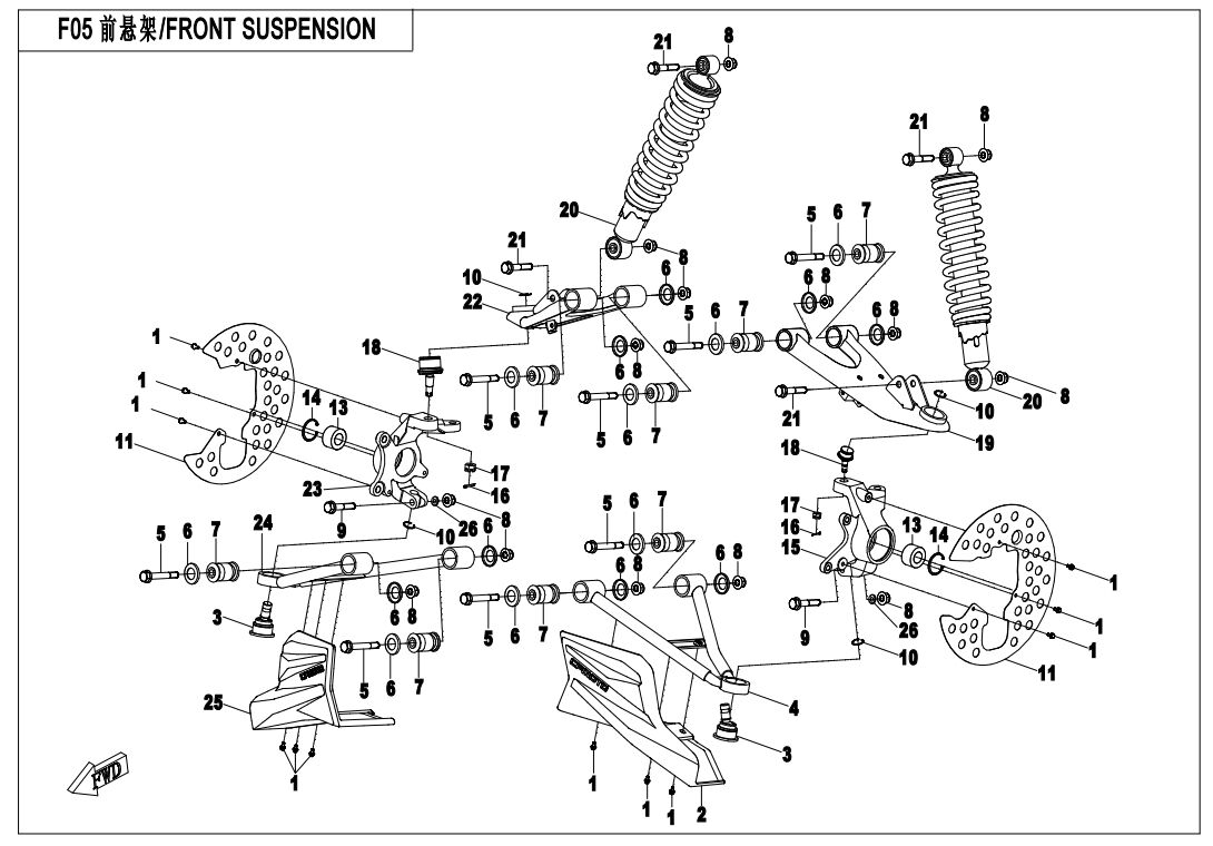 SUSPENSION AVANT POUR CFORCE 520 COURT T3 2019