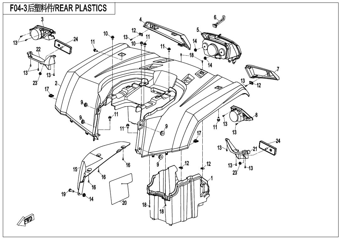 PLASTIQUES ARRIERES POUR CFORCE 520 LONG T3 2020