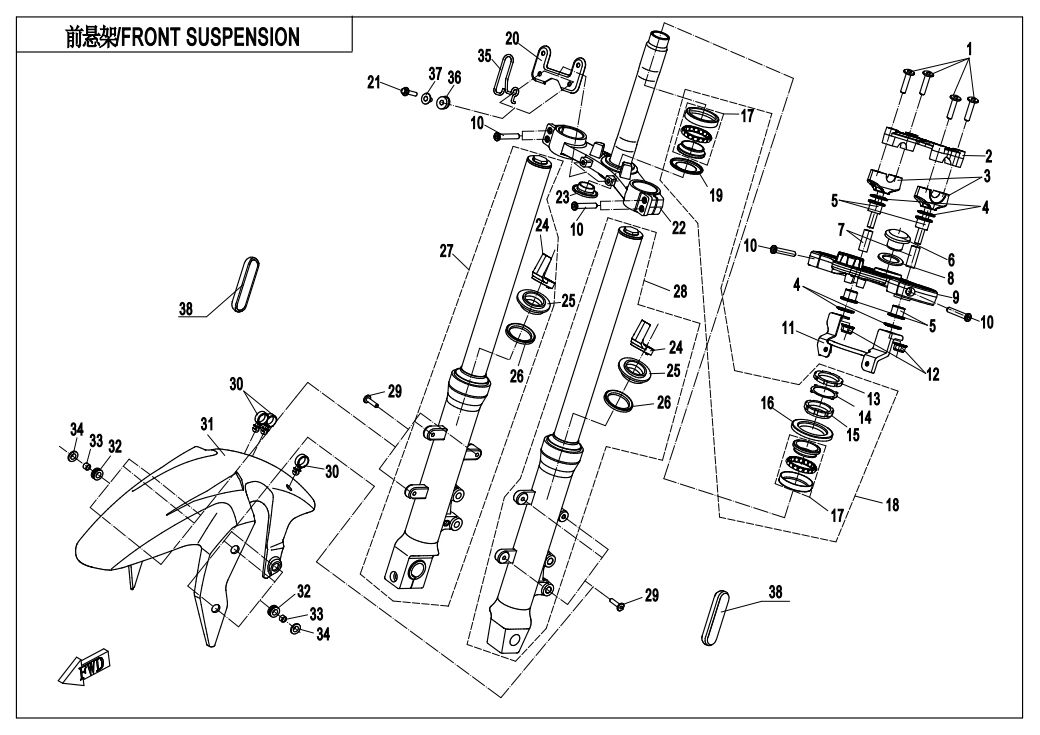 SUSPENSION AVANT POUR 650 NK ABS 2019