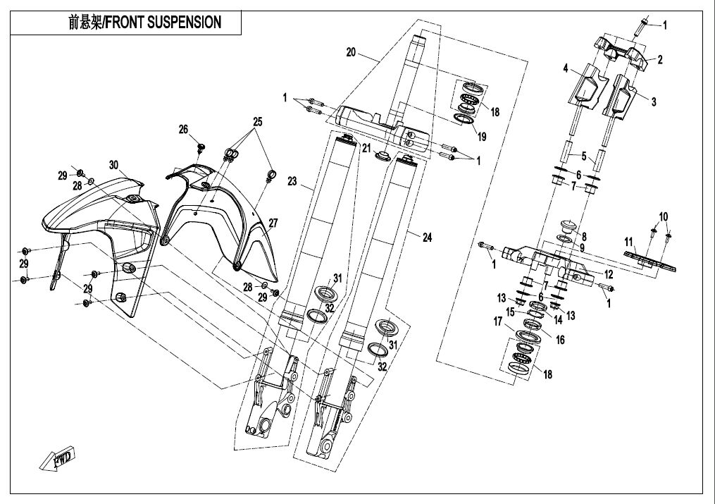 SUSPENSION AVANT POUR 650 MT ABS WITH SIDE BOX 2019