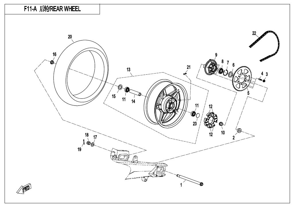 ROUE ARRIERE CORAL BLUE POUR 650 MT ABS WITH SIDE BOX 2019