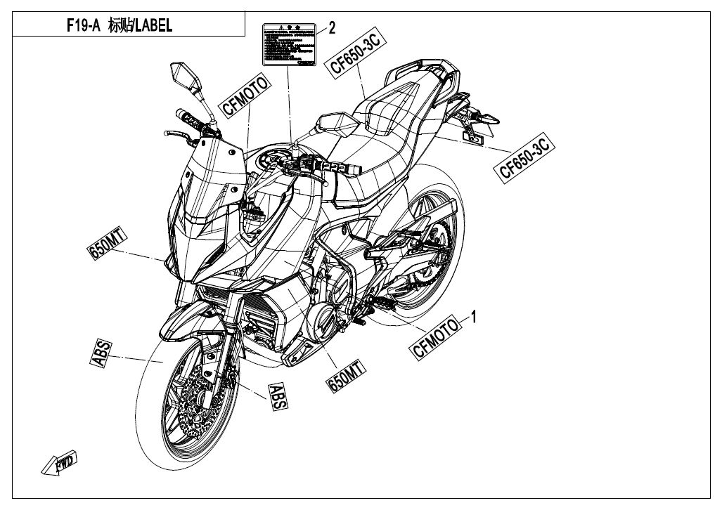 AUTOCOLANTS D AVERTISSEMENT POUR 650 MT ABS WITH SIDE BOX 2019