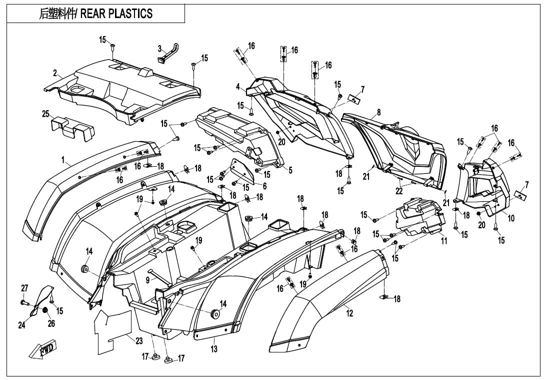 PLASTIQUES ARRIERES POUR CFORCE 600 T3 SANS EPS 2020