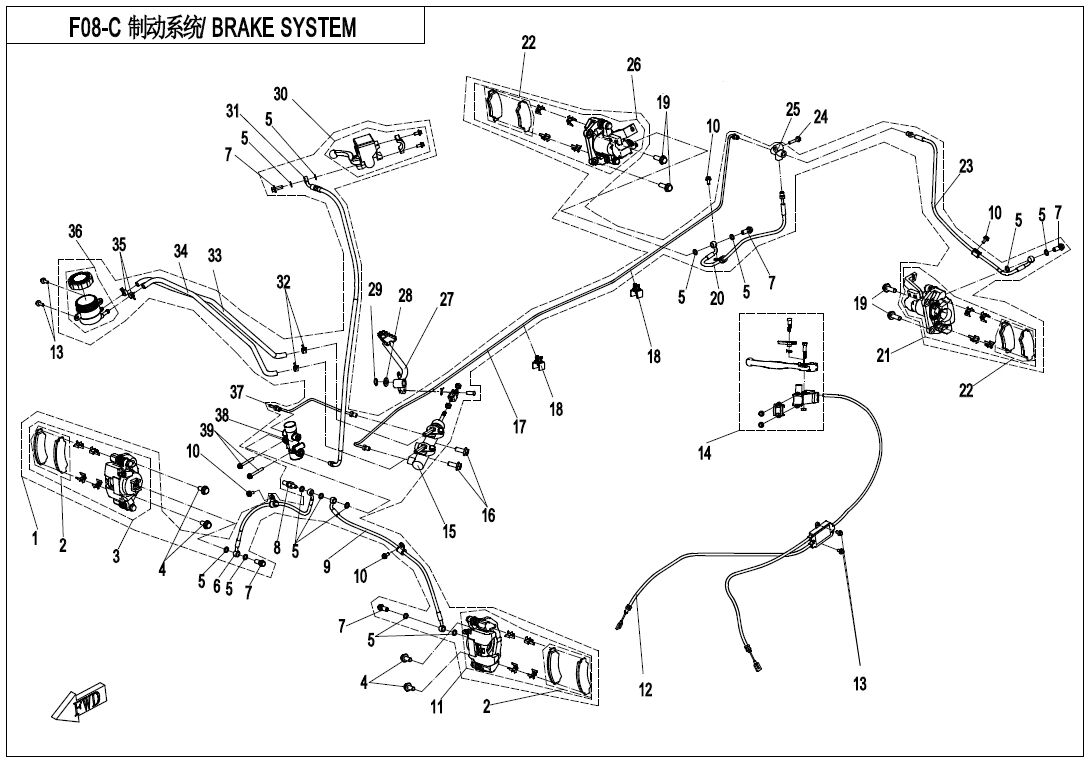 SYSTEME DE FREINAGE GAUCHE TUBE BUNDY POUR CFORCE 600 L7E SANS EPS 2018