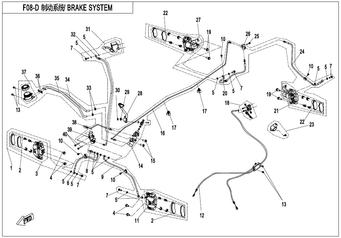 SYSTEME DE FREINAGE DROIT TUBE BUNDY POUR CFORCE 600 L7E 2019