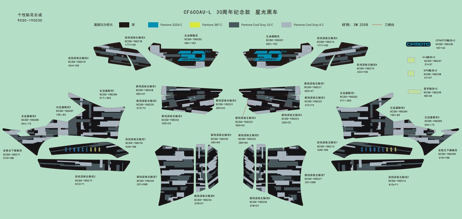 KITS D AUTOCOLANTS NEBULA BLACK POUR CFORCE 600 L7E EPS 2018