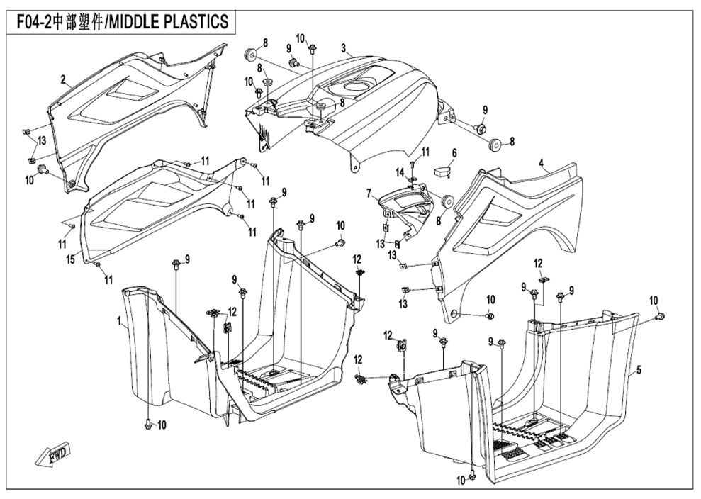 PIECES PLASTIQUES MILIEU POUR CFORCE 450S EPS L7E 2018