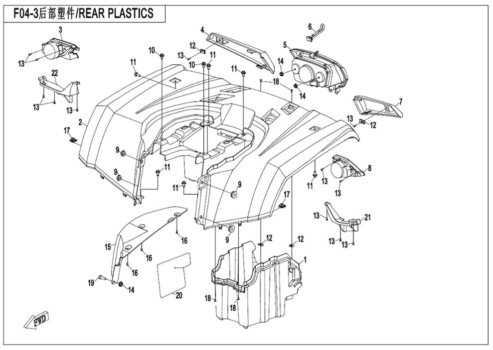 PIECES PLASTIQUES ARRIERE POUR CFORCE 450 L7E 2019