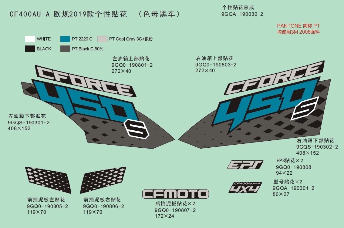 KITS D AUTOCOLANTS BLACK BLUE POUR CFORCE 450 COURT T3 2019