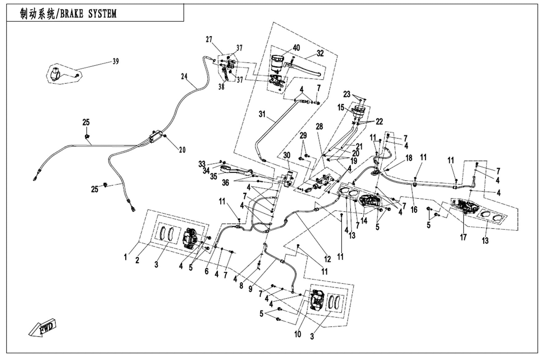 SYSTEME DE FREINAGE DROIT DE STATIONNEMENT POUR CFORCE 1000 T3 EPS AVEC DIFFERENTIEL 2019
