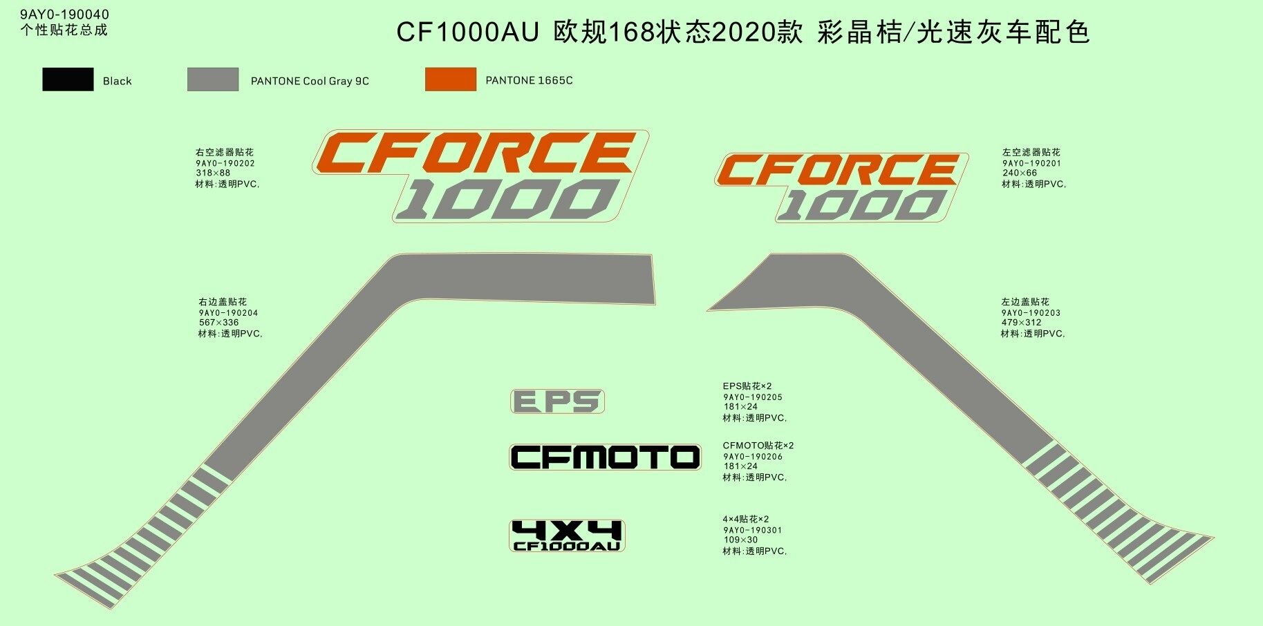 KIT DE DECORATION 2020 CRYSTAL ORANGEGHOST GREY POUR CFORCE 1000 EPS L7E 2020