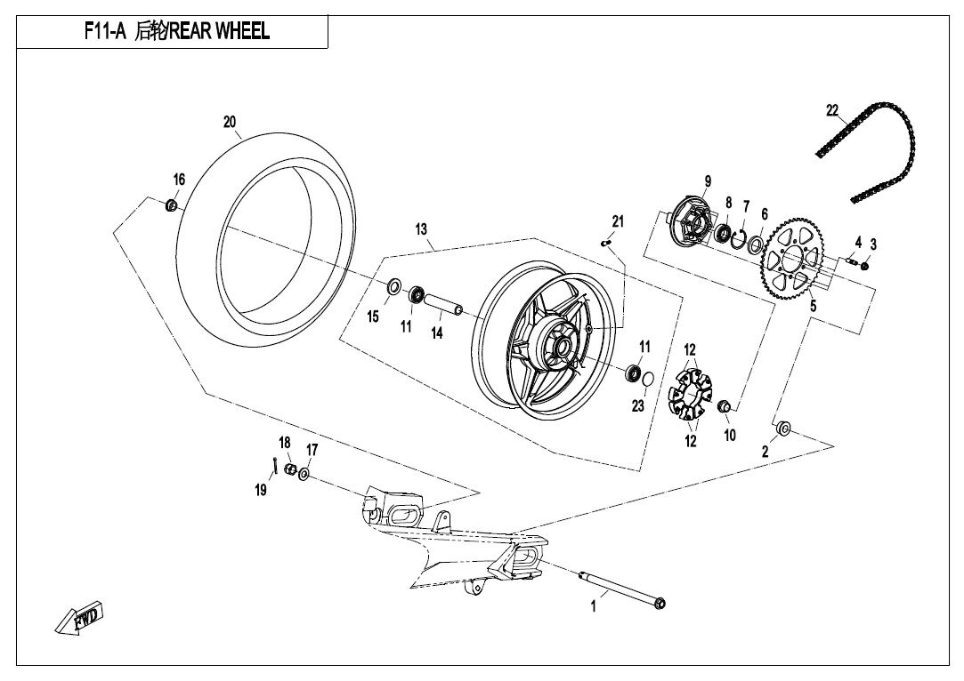 ROUE ARRIERE HAUTE CONFIGURATION POUR 650 MT ABS WITH SIDE BOX 2020
