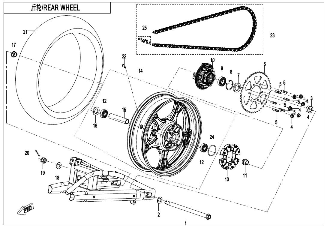 ROUE ARRIERE POUR 400 GT ABS 2019