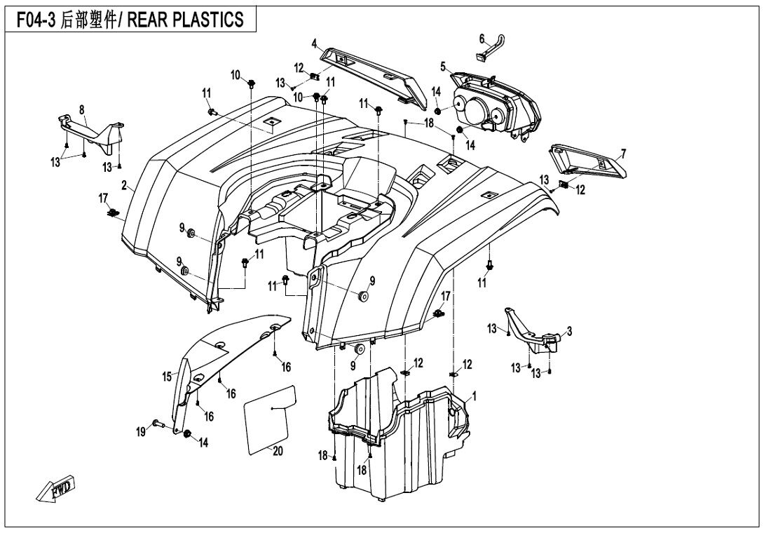 PLASTIQUES ARRIERES POUR CFORCE 450 L7E 2020