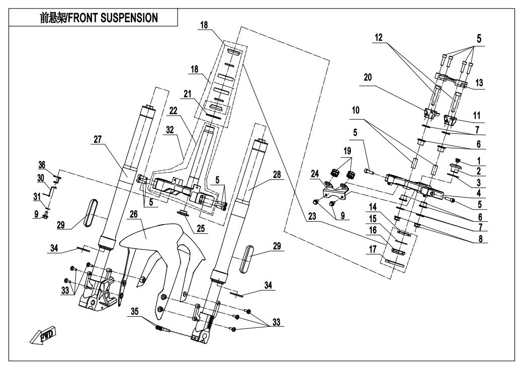 SUSPENSION AVANT POUR CF 300NK 2020