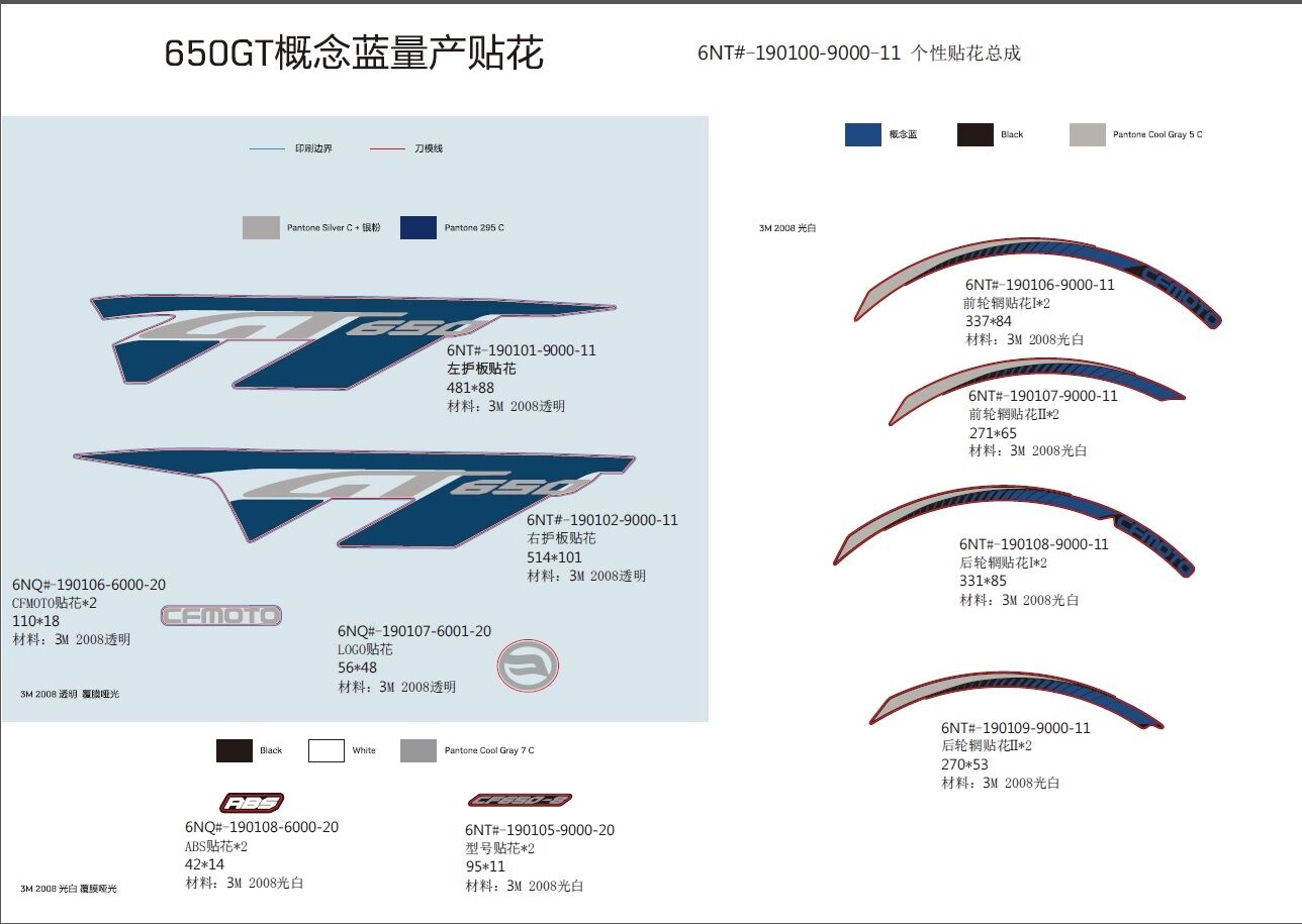 KITS D AUTOCOLANTS MATTE CONCUPT BLUE POUR CF 650 GT NON BRIDABLE SANS VALISES 2020