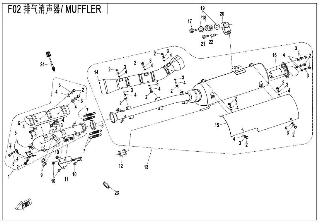 ECHAPPEMENT POUR CFORCE 450 COURT T3 2020