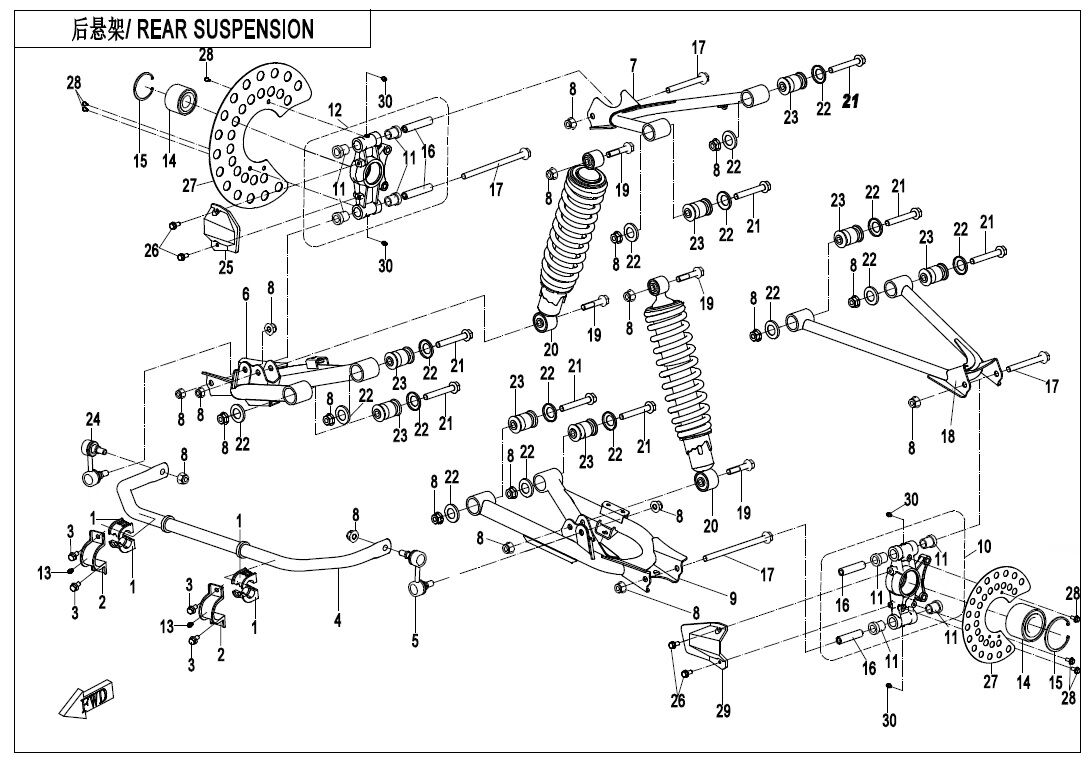 SUSPENSION ARRIERE POUR CFORCE 450 COURT T3 2020