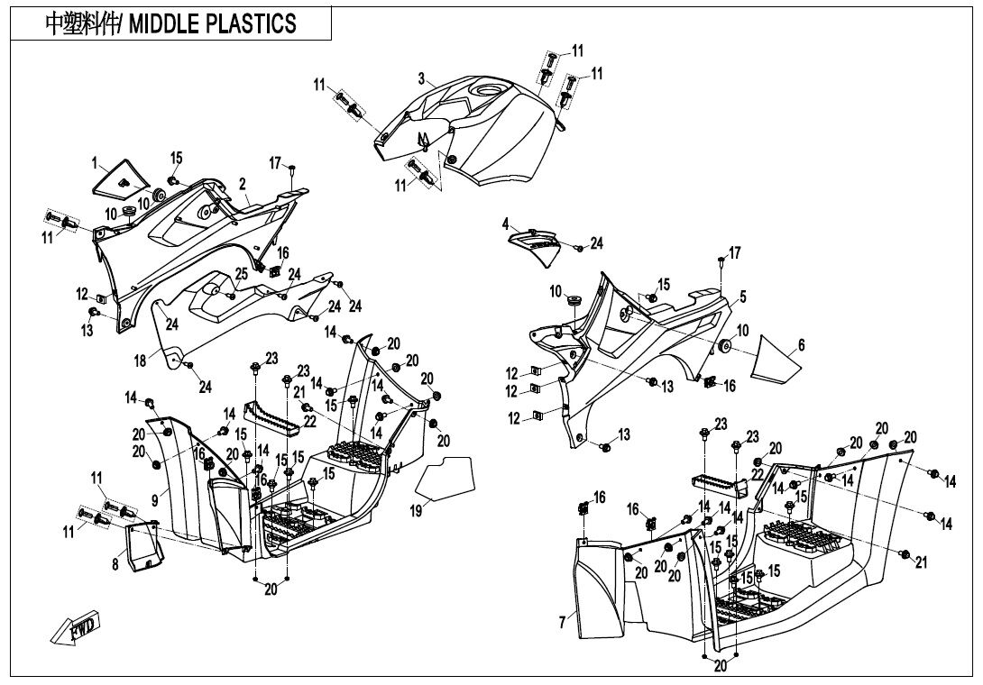 CARENAGES INTERMEDIAIRES POUR CFORCE 600 T3 2020