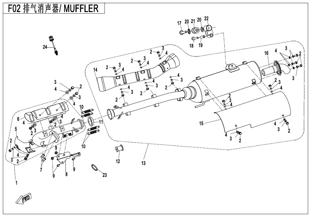 ECHAPPEMENT POUR CFORCE 520 COURT T3 2020
