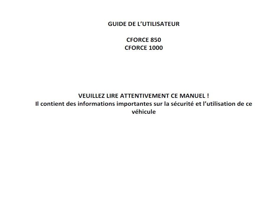 MANUEL PROPRIETAIRE POUR CFORCE 1000 EPS L7E 2022