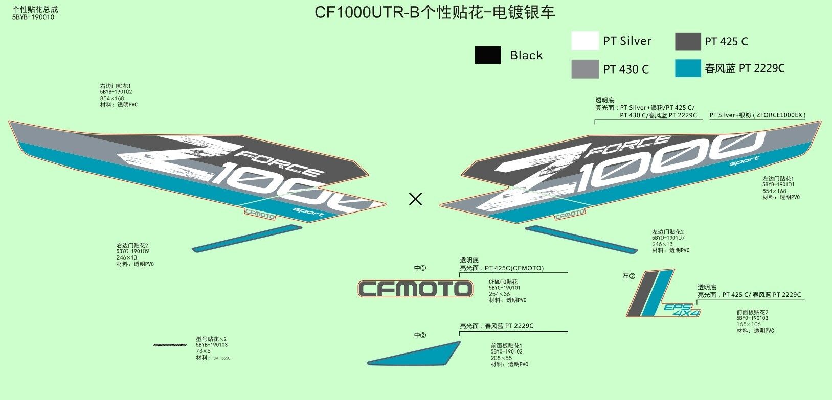 AUTOCOLANTS FOR PAINTED ULTRA SILVER CAR POUR ZFORCE 1000 SPORT 2020