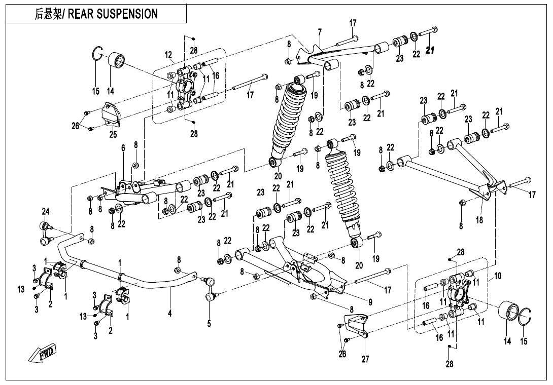 SUSPENSION ARRIERE POUR CFORCE 520 COURT T3 2022