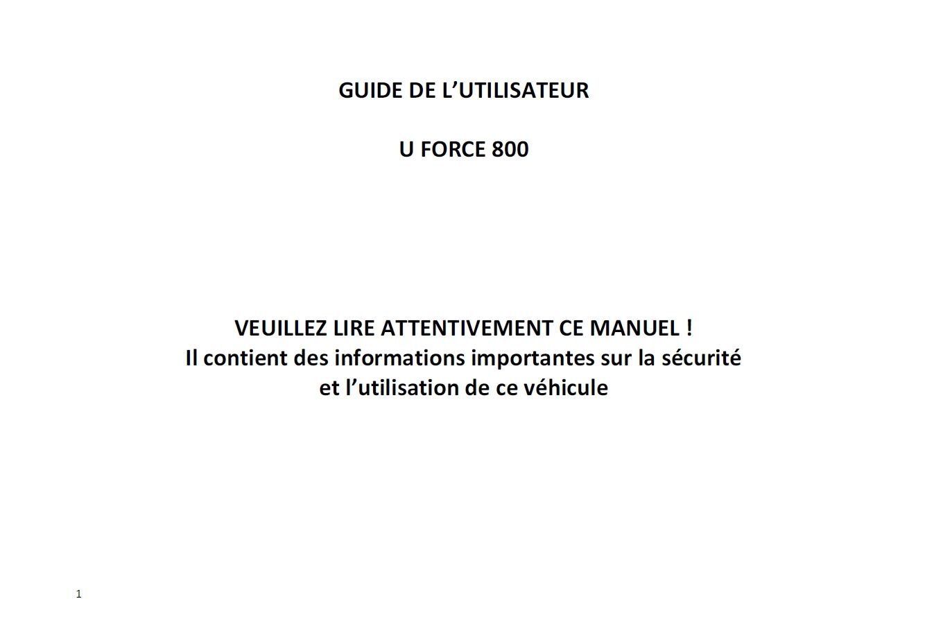 MANUEL UTILISATEUR POUR UFORCE 800 EPS T1 2021