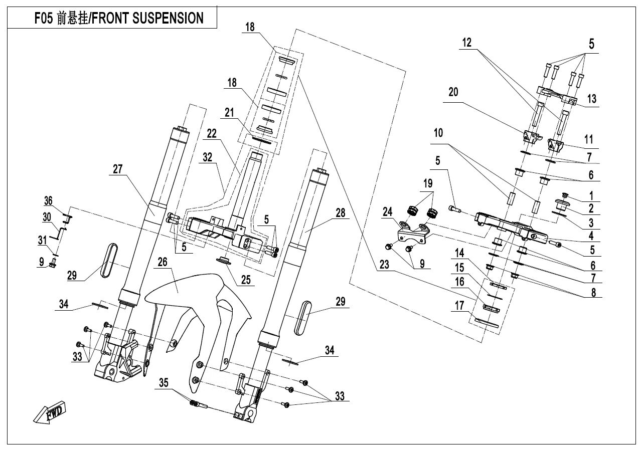 SUSPENSION AVANT POUR CF 300NK 2021