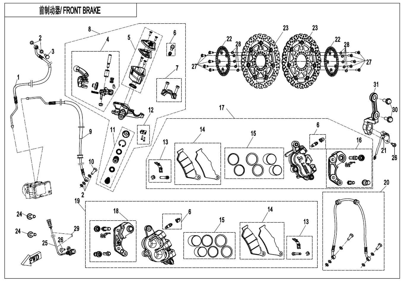 FREIN AVANT POUR CF 650MT A2 AVEC VALISES 2021