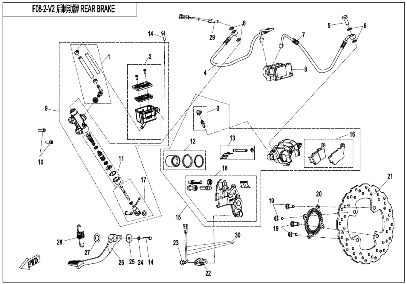 FREIN ARRIERE POUR CF 650MT A2 AVEC VALISES 2021