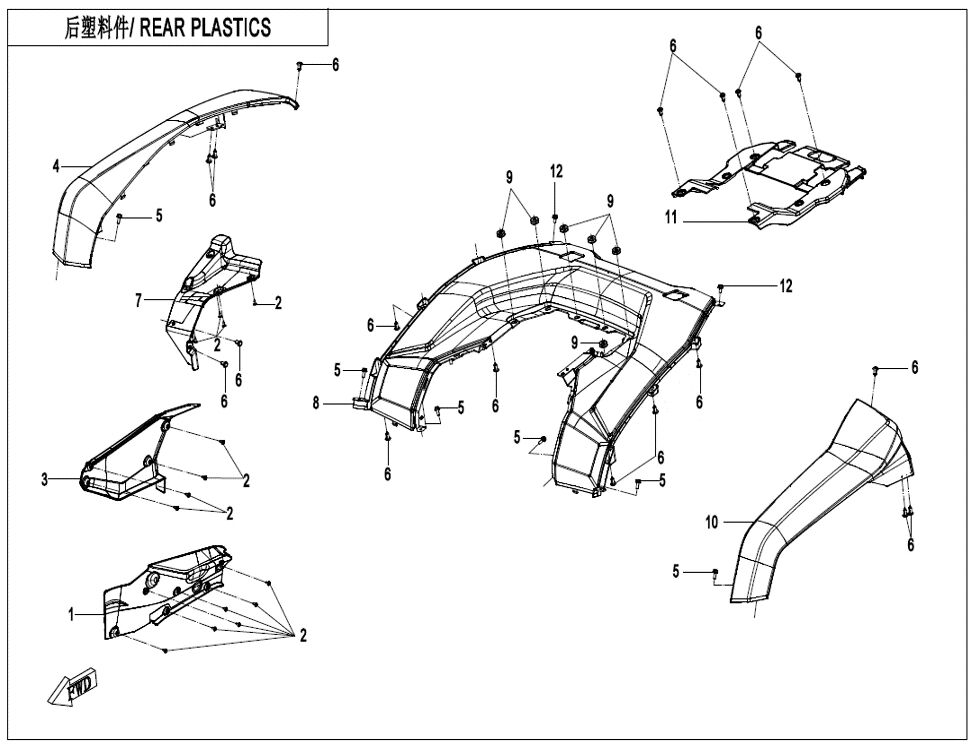 PLASTIQUES ARRIERES POUR CFORCE 625 T3 LONG EPS AVEC DIFF ARR 2021