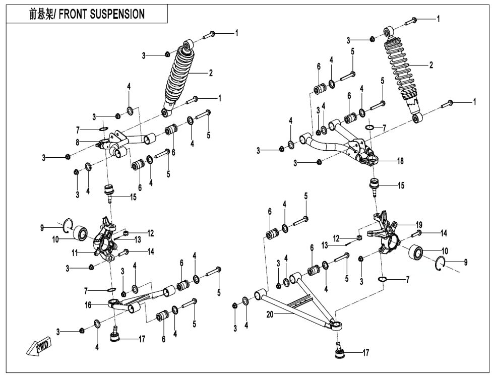 SUSPENSION AVANT POUR CFORCE 625 T3 LONG EPS AVEC DIFF ARR 2021