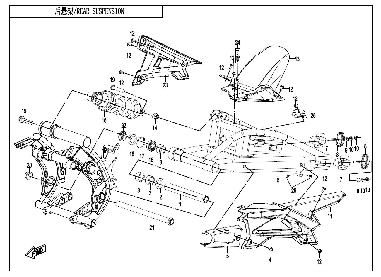 SUSPENSION ARRIERE POUR CF 650GT A2 AVEC VALISES 2021