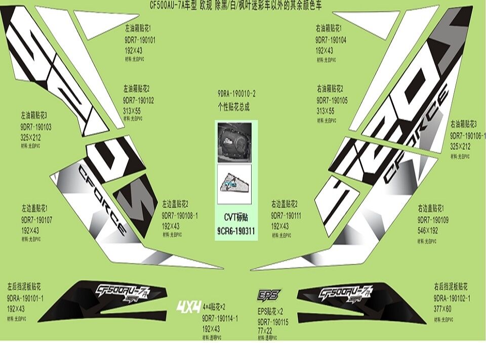 AUTOCOLANTS VEHICLES WITH OTHER COLORS POUR CFORCE 520 S L7E COURT 2018