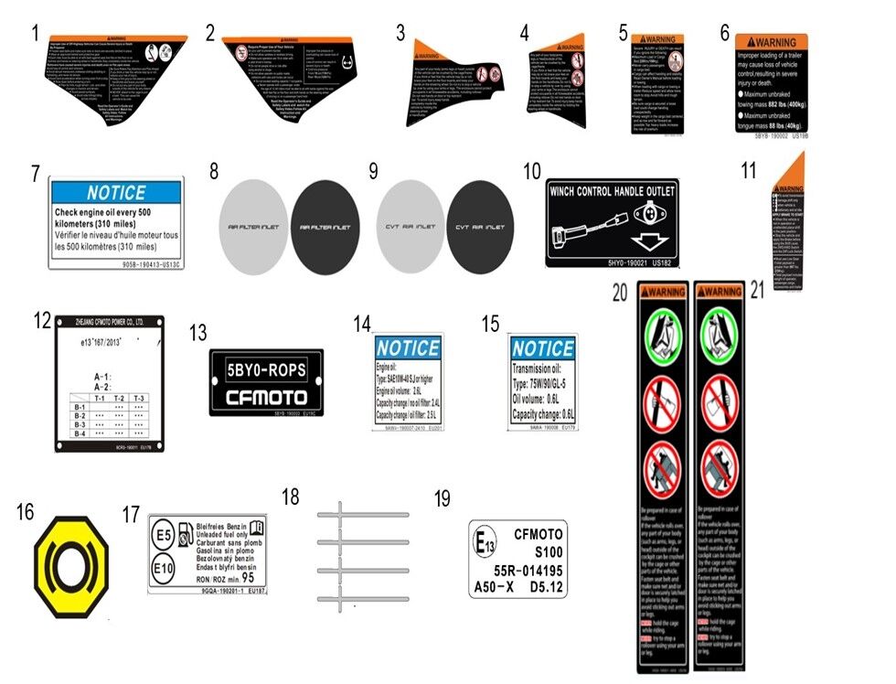 AUTOCOLLANTS D AVERTISSEMENT POUR ZFORCE 1000 SPORT 2022