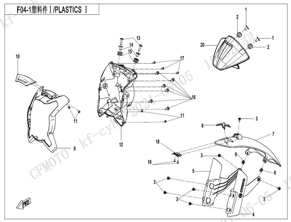 PLASTIQUES FACE AVANT FRONT BODY PLASTICS POUR CF 700CL X SPORT 2023