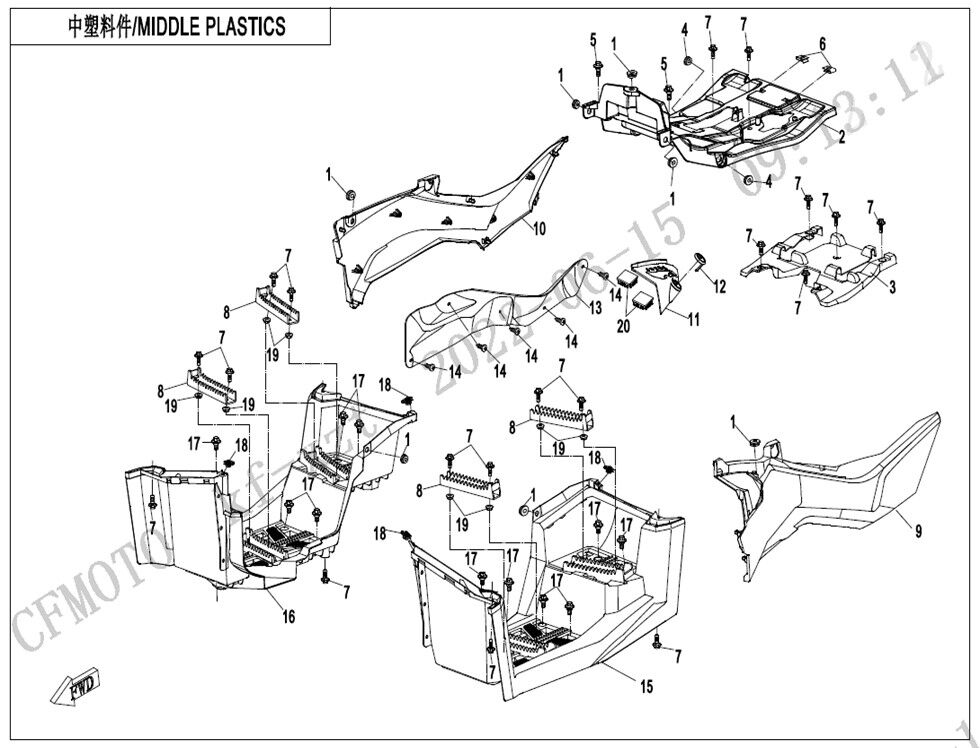 CARROSSERIE CENTRALE POUR CFORCE 1000 EPS L7E 2024