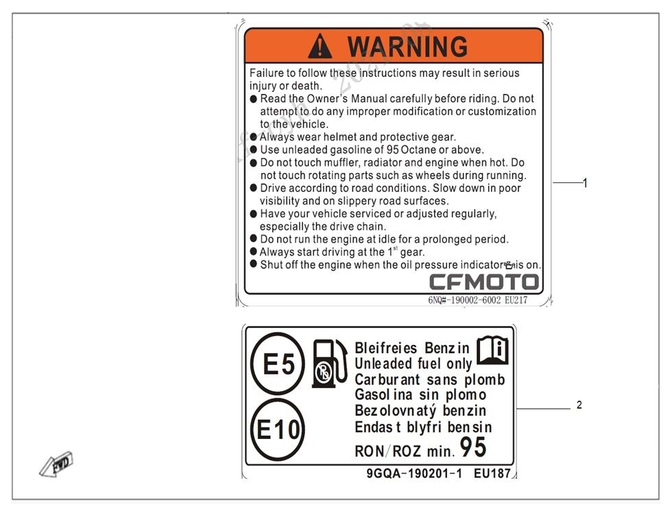 AUTOCOLLANT D AVERTISSEMENT POUR CF 450 CLC 2024