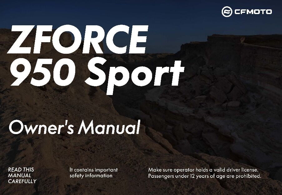 MANUEL UTILISATEUR POUR ZFORCE 950 SPORT 2023