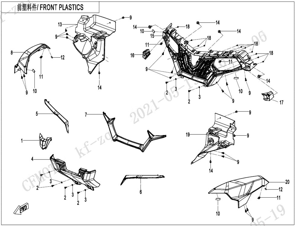 PLASTIQUES AVANT POUR CFORCE 625 T3 OVERLAND 2023