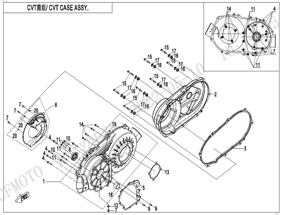 ENSEMBLE DU BOITIER CVT POUR CFORCE 625 T3 OVERLAND 2024