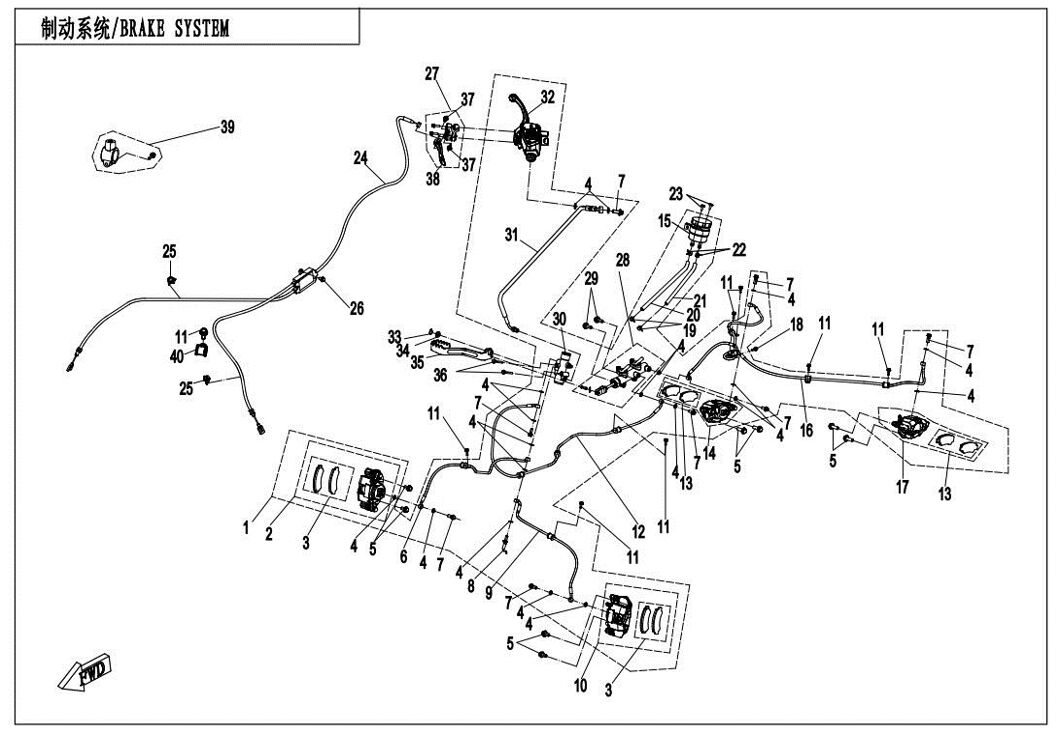 SYSTEME DE FREINAGE DROIT DE STATIONNEMENT POUR CF 1000 T3 OVERLAND SANS DIFFERENTIEL ARRIERE 2022