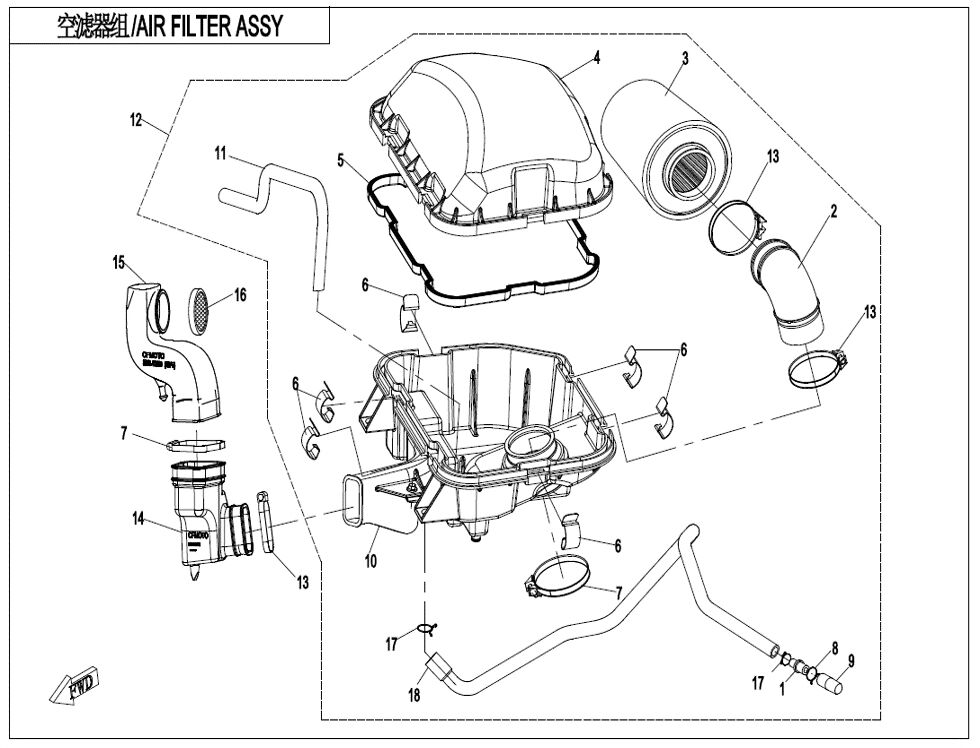 ENSEMBLE FILTRE A AIR POUR CF 1000 T3 OVERLAND AVEC DIFF ARRIERE 2022