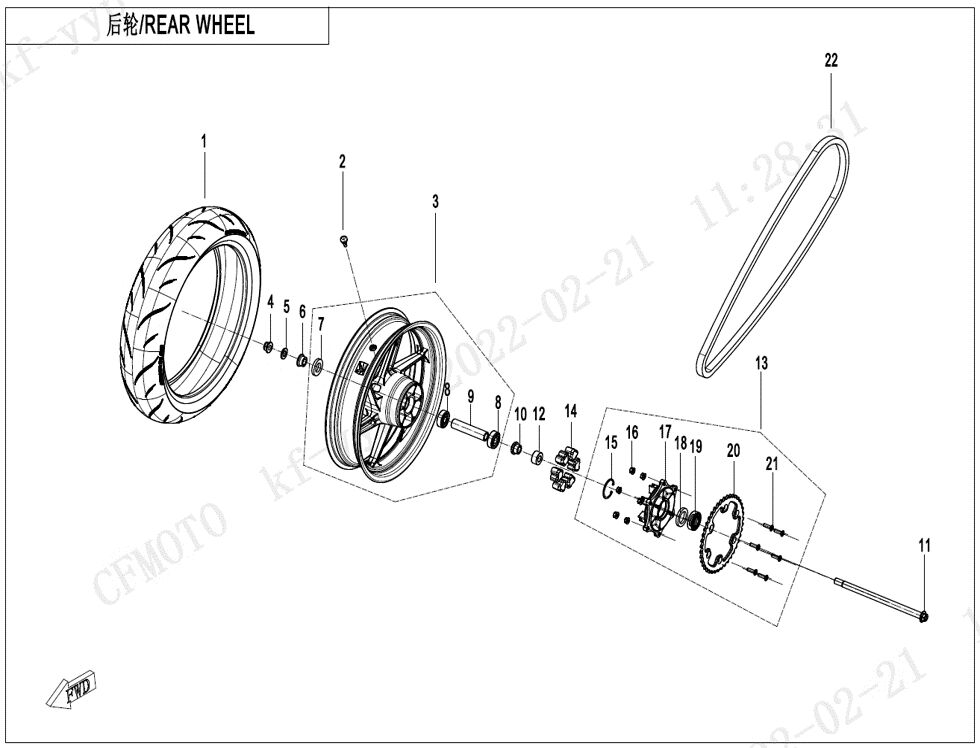 ROUE ARRIERE POUR CF 450 SR 2023